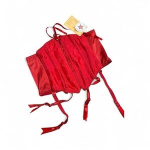 Red Lace-Up Corset Bustier